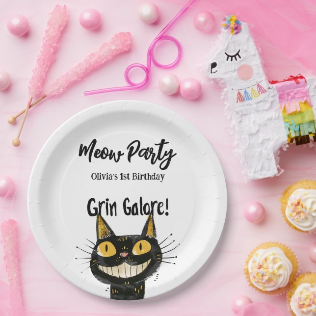 Funny Black Kitty Birthday Party Paper Plate (Party)