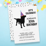 Funny Black Lab Dog Birthday Party Invitation<br><div class="desc">The perfect Birthday party invitation for dog lovers featuring a black lab dog wearing a festive party hat - just add your details to personalise.  Easily change the background colour by clicking customise and scrolling down to the colour picker.  Works well for kids and adults birthday parties.</div>