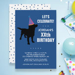 Funny Black Lab Dog Birthday Party Invitation<br><div class="desc">The perfect Birthday party invitation for dog lovers featuring a black lab dog wearing a festive party hat - just add your details to personalise.  Easily change the background colour by clicking customise and scrolling down to the colour picker.  Works well for kids and adults birthday parties.</div>