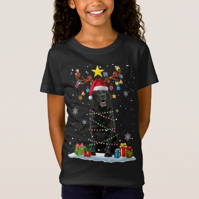 Funny Black Lab Dog Christmas Reindeer Christmas L T-Shirt (Front)