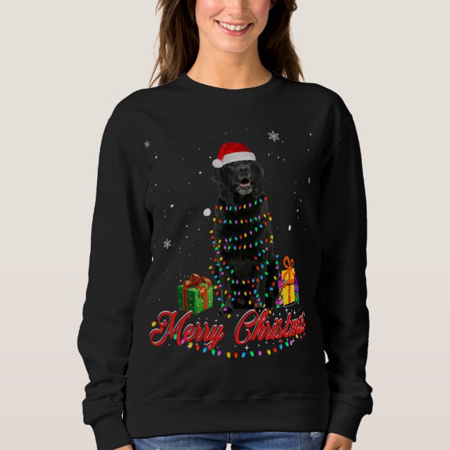 Funny Black Lab Dog Christmas Santa Christmas Ligh Sweatshirt (Front)
