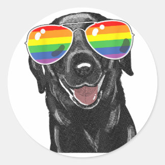 Funny black Lab Dog Gay Pride Flag Sunglasses LGBT Classic Round Sticker