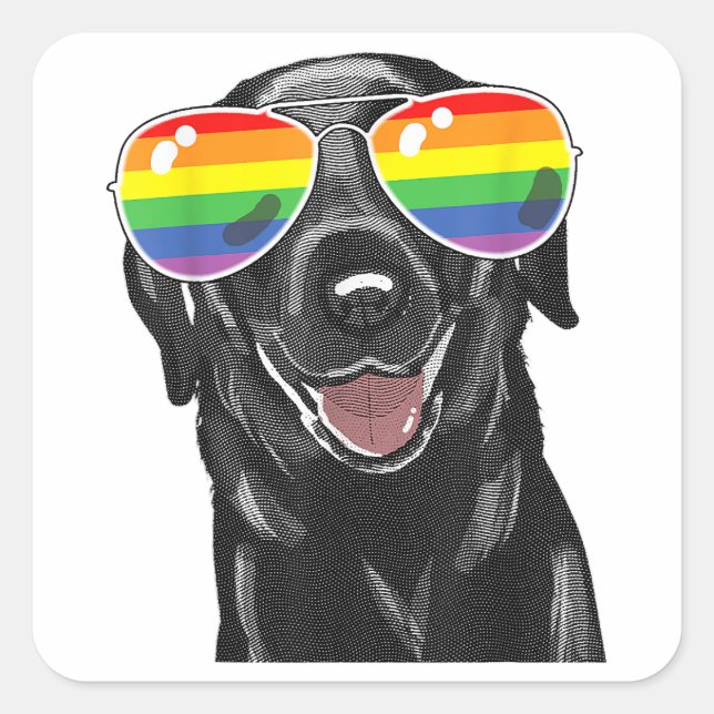 Funny black Lab Dog Gay Pride Flag Sunglasses LGBT Square Sticker (Front)