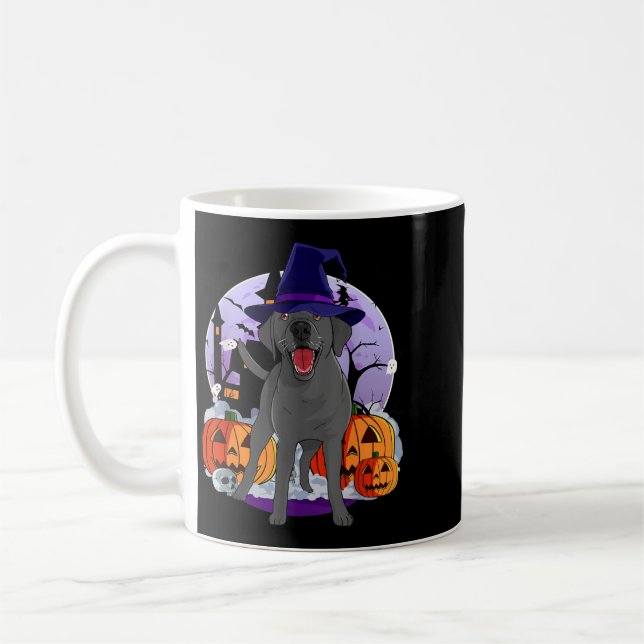 Funny Black Lab Labrador Dog Halloween Witch Coffee Mug (Left)