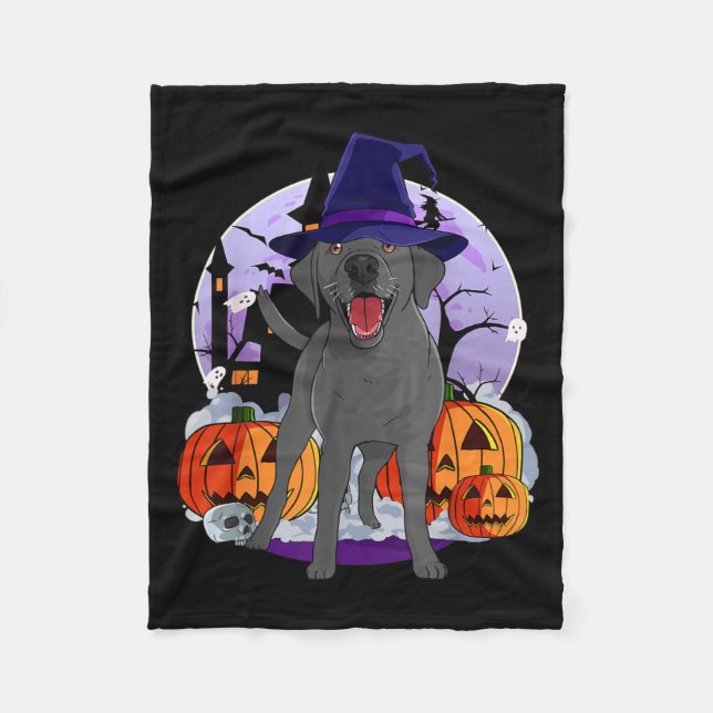 Funny Black Lab Labrador Dog Halloween Witch Fleece Blanket (Front)