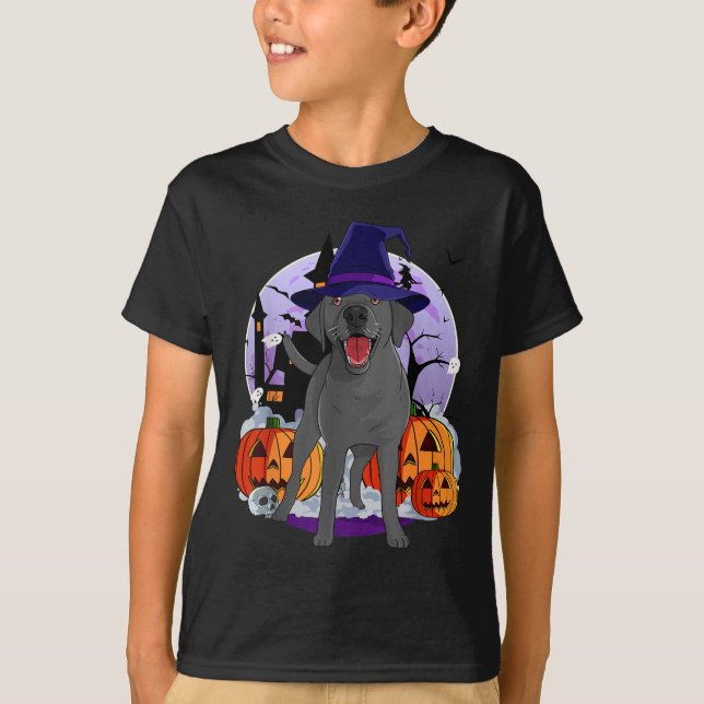 Funny Black Lab Labrador Dog Halloween Witch T-Shirt (Front)