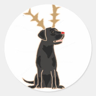 Funny Black Lab with Reindeer Antlers Christmas Classic Round Sticker