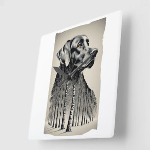 Funny black labrador charcoal drawing square wall clock