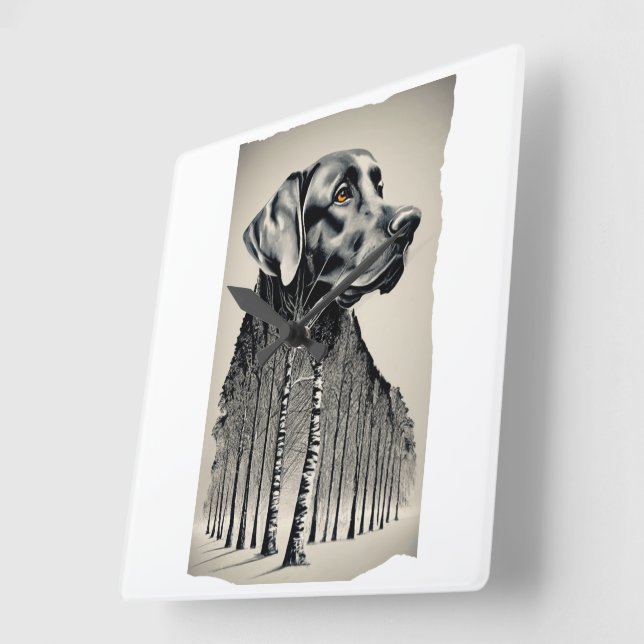 Funny black labrador charcoal drawing square wall clock (Angle)