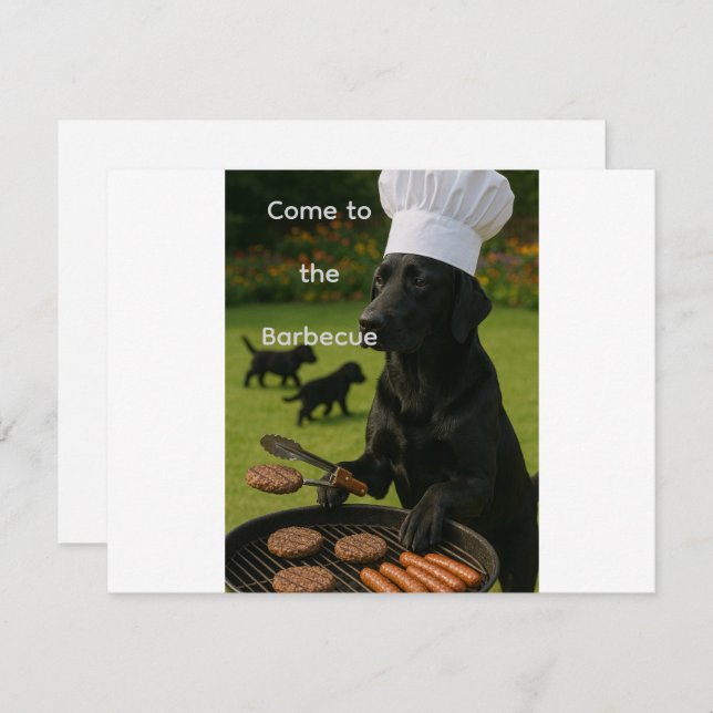 Funny black Labrador grill chef Invitation (Front/Back)