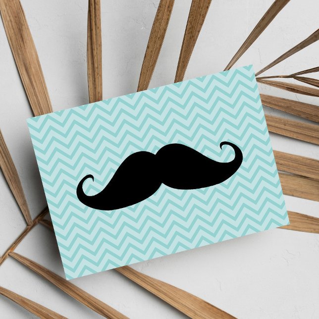 Funny Black Moustache And Blue Chevron Pattern Postcard (Funny Black Mustache And Blue Chevron Pattern )