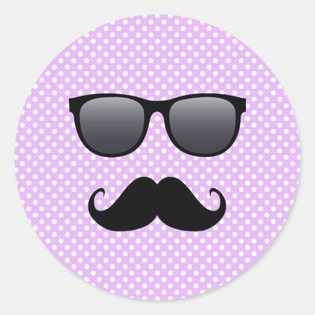 Funny Black Moustache And Glasses Classic Round Sticker (Front)