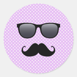 Funny Black Moustache And Glasses Classic Round Sticker