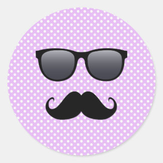 Funny Black Moustache And Glasses Classic Round Sticker