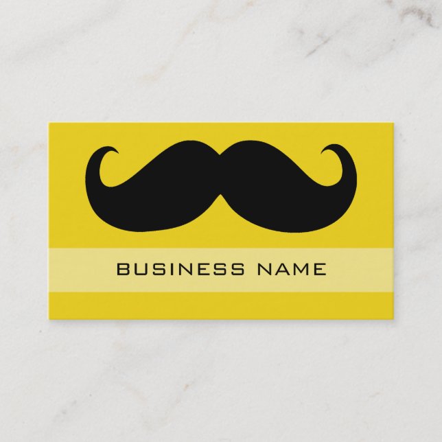 Funny Black Moustache and Plain Yellow Business Card (Front)