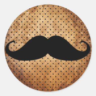 Funny Black Moustache Classic Round Sticker