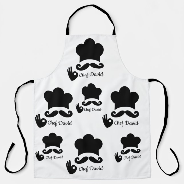 Funny Black Moustache Custom Text Chef Hat Pattern Apron (Front)