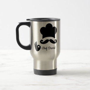 Funny Black Moustache Custom Text Name Hat Chef Travel Mug