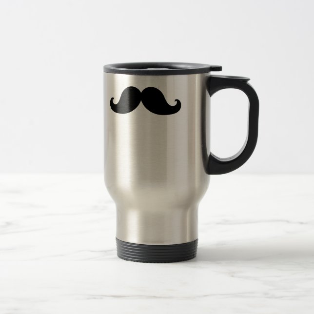 Funny Black Moustache Humour Travel Mug (Right)