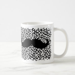 Funny black moustache on leopard print coffee mug