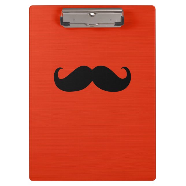 Funny Black Moustache on Orange Red Background Clipboard (Front)