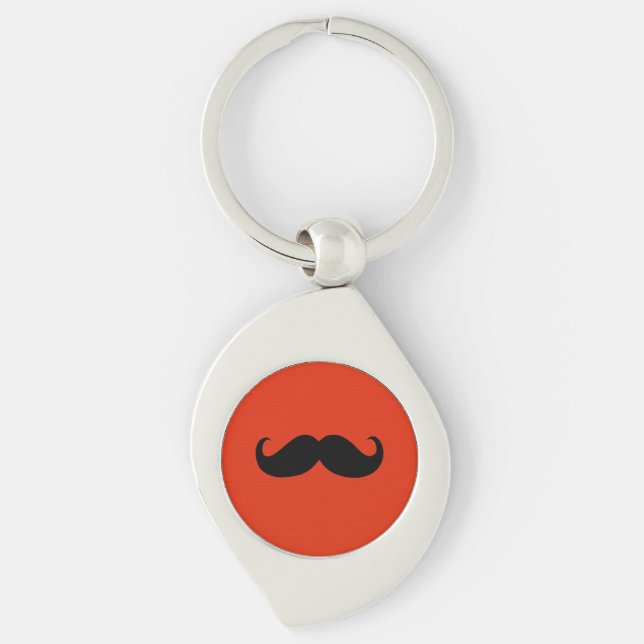 Funny Black Moustache on Orange Red Background Key Ring (Front)