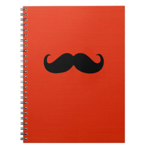 Funny Black Moustache on Orange Red Background Notebook