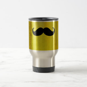 Funny Black Moustache on Vintage Yellow Background Travel Mug