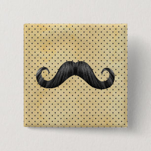 Funny Black Moustache On Vintage Yellow Polka Dots 15 Cm Square Badge
