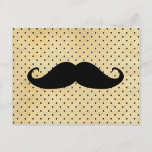 Funny Black Moustache On Vintage Yellow Polka Dots Postcard