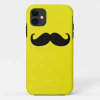 Funny Black Moustache on Yellow Background