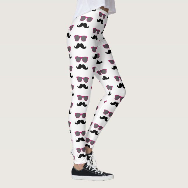 Funny Black Moustache Pink Sunglasses Pattern Leggings (Right)