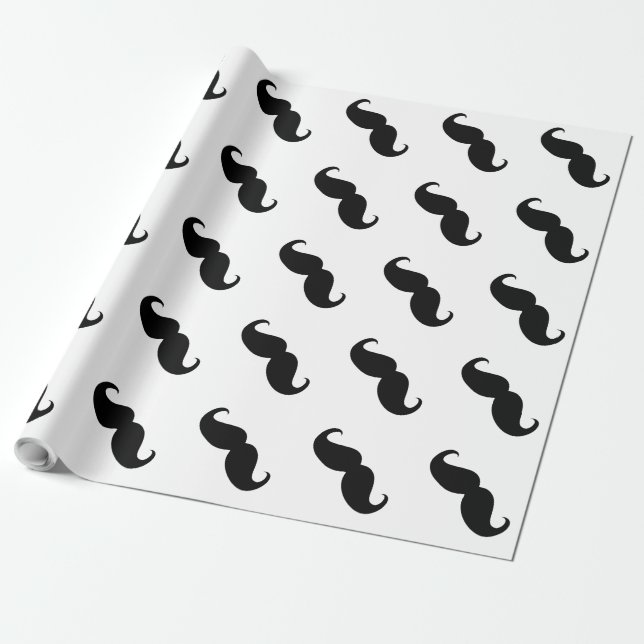 Funny Black Moustache Wrapping Paper (Unrolled)