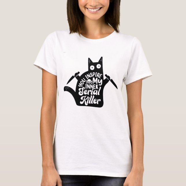 Funny Black Murder Cat Halloween Funny Party  T-Shirt (Front)