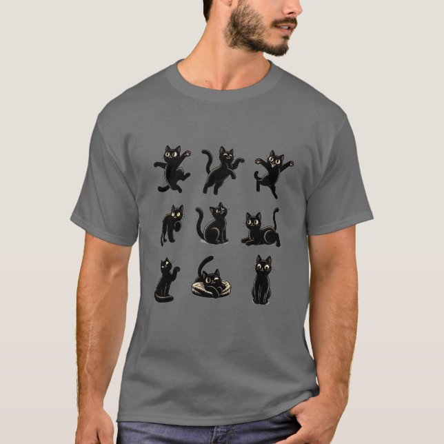 funny black nine black cats t-shirt for cat lover  (Front)