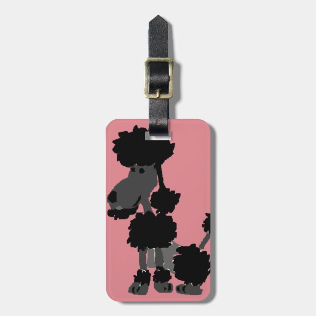 Funny Black Poodle Art Original Luggage Tag (Front Vertical)