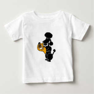 Funny Black Poodle Playing French Horn Baby T-Shirt