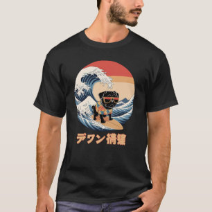Funny Black Pug Japanese Kanagawa Wave Dog T-Shirt