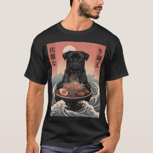 Funny Black Pug Japanese Ramen Noodles Vintage Kan T-Shirt