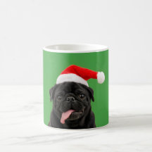 Funny Black Pug Santa Hat Tongue Out Christmas