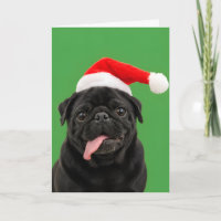 Funny Black Pug Santa Hat Tongue Out Christmas