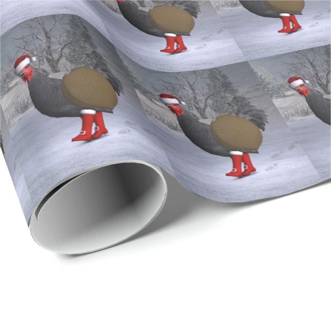 Funny Black Rooster Santa Claus Wrapping Paper (Roll Corner)