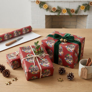 Funny Black Santa with Colourful Christmas Lights Wrapping Paper