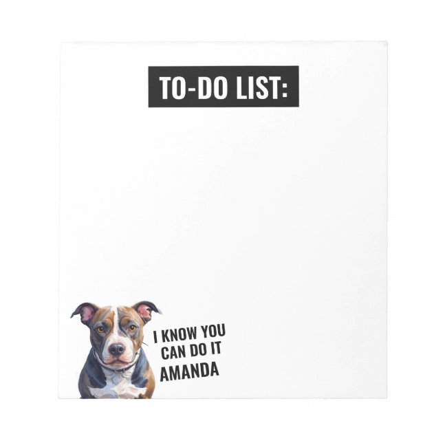 Funny Black Serious Pit Bull To Do List Notepad (Front)