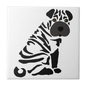 Funny Black Shar Pei Dog Abstract Art Tile