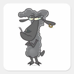funny black sheep cartoon character square sticker