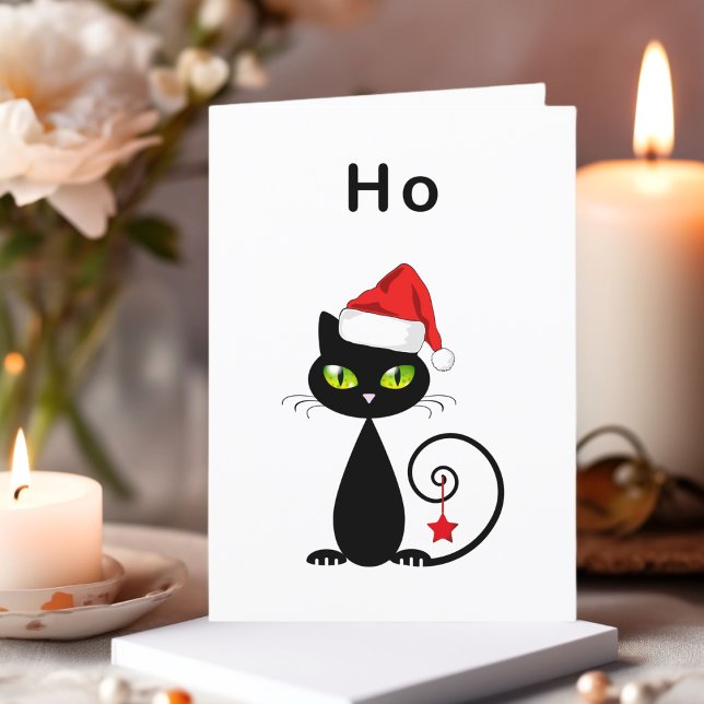 Funny Black Sitting Santa Claus Christmas Cat Holiday Card (Creator Uploaded)