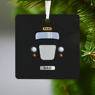 Funny Black Taxi Cab Personalised Dad Metal Tree Decoration