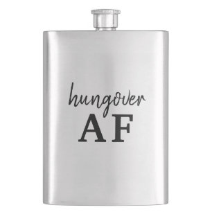 Funny Black Typography Hungover AF Hip Flask