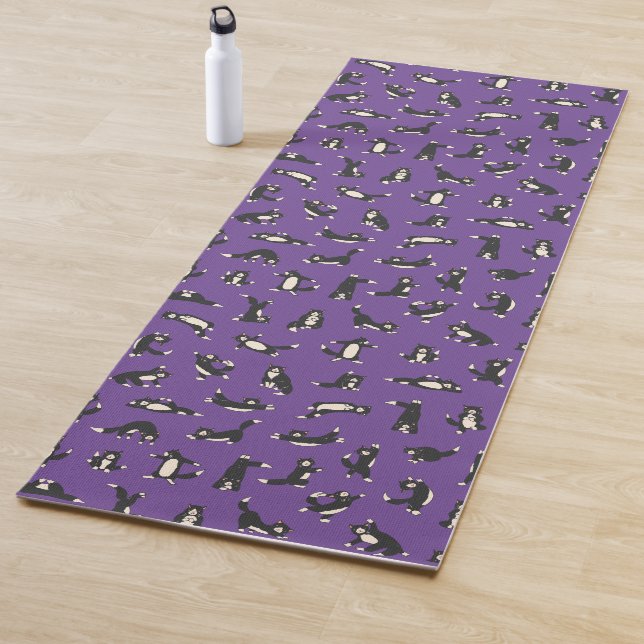 Funny Black White Cats Doing Pattern Yoga Mat (In Situ)